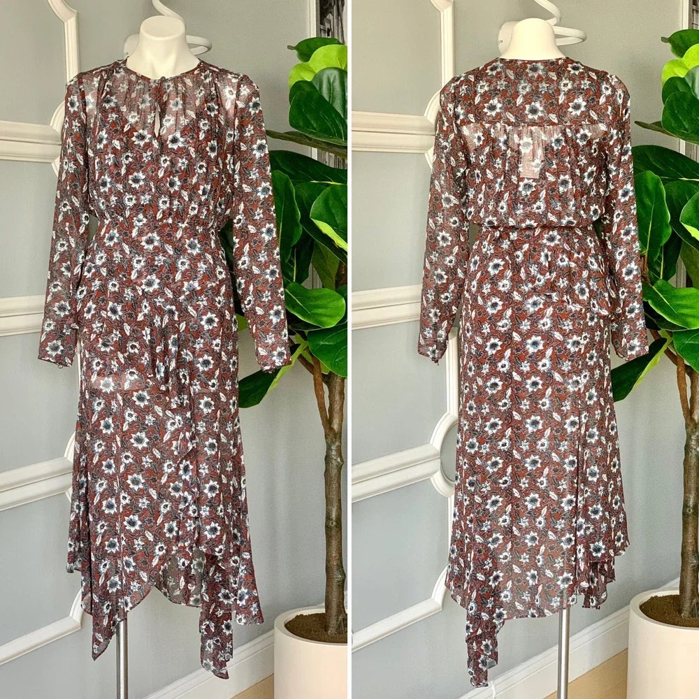 Veronica Beard Sazan Runway Asymmetric Ruffled Silk Chiffon Midi Dress Size 6 - Picture 2 of 13